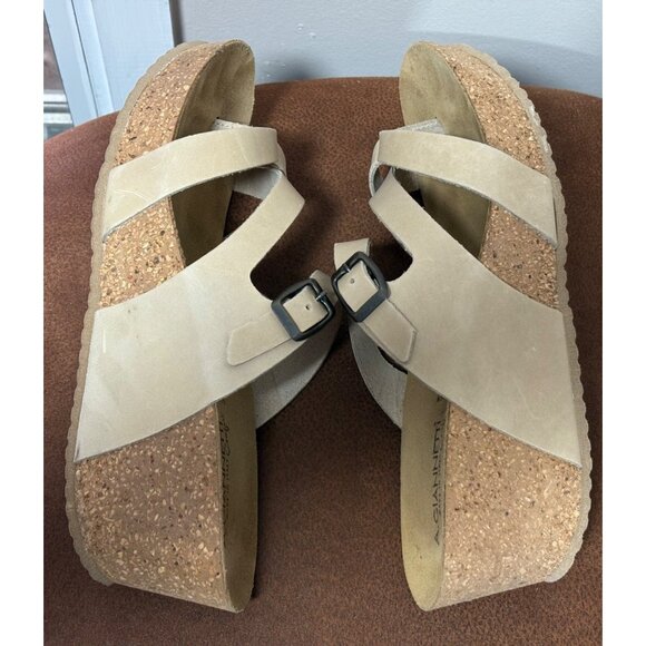 A. GIANNETTI COMFORT WEDGE SANDALS CORK SOLE BEIGE LEATHER STRAPS WOMENS SIZE 8 - Picture 4 of 9
